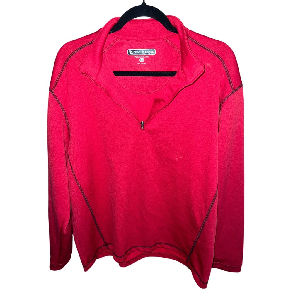 Pebble Beach Performance Men's M Golf Fleece 1/4 Zip Pullover Jacket Red Poly